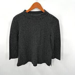 ANN TAYLOR LOFT Black White Striped Wool-Blend Mock-Neck Sweater // S